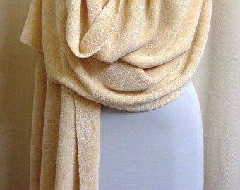 Handwoven Champagne Chenille Shawl, Wedding Shawl, Chenille Shawl, Shawl, Off White Wedding Wrap Stole, Woven Shawl (#14-08 white/off white)