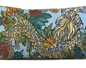 Ming Dragon Pillow Cover Robert Allen Pillow Cover Dwell Studio Aquatint,Cream, Admiral, Persimmon ONE PILLOW COVER