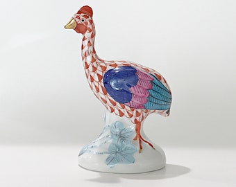 Herend Bird Guinea Hen Fowl Porcelain Figurine Rust Fishnet