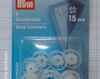 6 snaps sewing transparent round 15 mm - PRYM 347 106