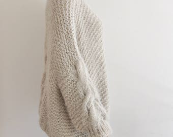 Beige Oversized Cardigan Chunky Cable Knit Jacket Hand Knitted