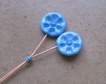 Lampwork Headpins - Glass Headpins - Flower Glass Headpins - Copper wire - Glass Headpins Pair - SueBeads - Headpins - Glass Heapins