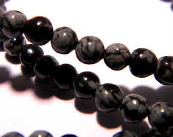 10 pearls 4 mm natural Obsidian-snowflake - PG227