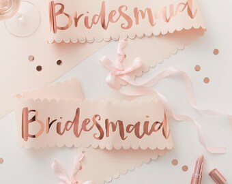 2 Pink and Rose Gold Bridesmaid Sashes, Team Bride, Bachelorette Sash, Hen Party Sash, Rose Gold Sash, Hen Party, Bachelorette Sash