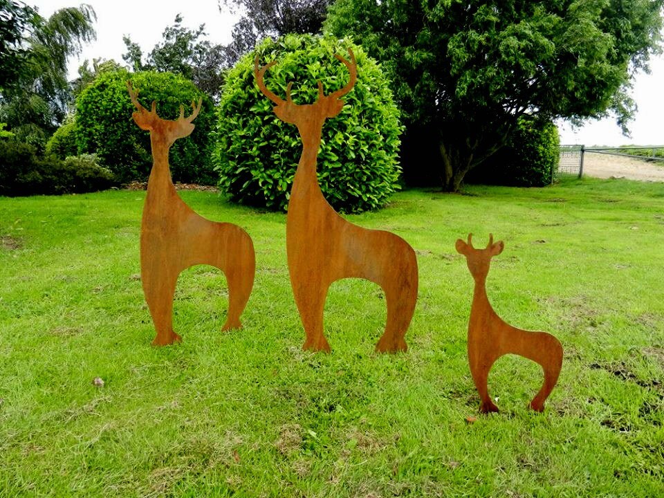 Rusty Metal Deer Sculpture / Contemporary Deer Garden Art