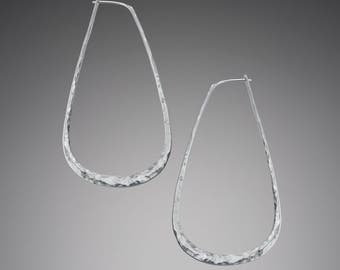 X Large Silver Teardrop Hoop Earrings // Long Earrings // Bohemian Earrings // Big Silver Hoops