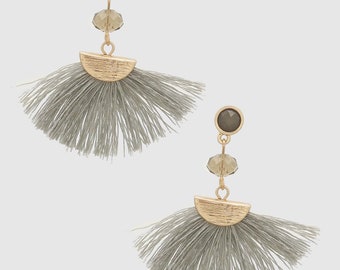 Grey Tassel Fan Earring-Free shipping