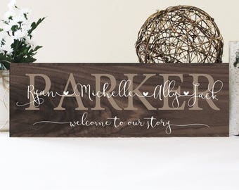 Welcome To Our Story Personalized Family Name Sign, Rustic Wood Family Sign, Family Wall Sign, Family Sign Gift Idea, Last Name Sign