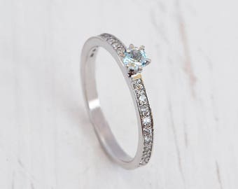 Aquamarine ring, Silver aquamarine ring, Promise ring, Elegant ring, Women silver ring, Tiny silver ring, Aquamarine jewelry silver