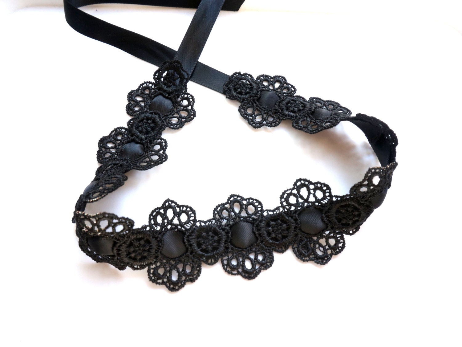 SALE Emma black lace satin ribbon choker necklace vintage