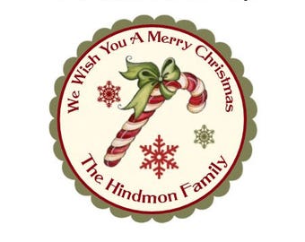 Personalized Christmas Stickers Christmas Candy Cane Stickers Christmas Candy Cane Favor Tags