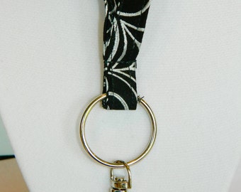 Black and Silver Swirls Fabric Lanyard
