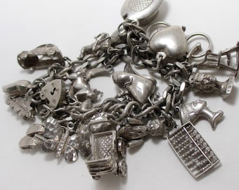 Vintage Loaded Sterling Silver Charm Bracelet