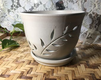 Handmade Orchid Pot in White Stoneware
