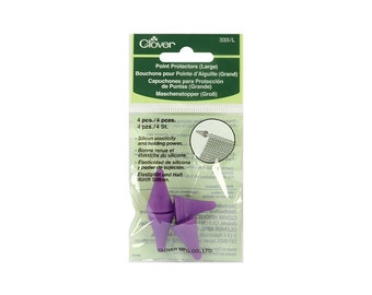 4 Large Clover Point Protectors. Fits Needle sizes 5 - 10.5, Purple Knitting Needle Protectors, Purple Silicon, Large Tip Protectors #333/L
