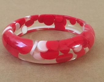 Pill Lucite Bangle, Aspirin Lucite bangle, Red Lucite Bangle, Clear Lucite Bangle, Thin Lucite bangle, Red Dot Bangle, White Dot Bangle