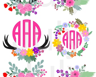 Floral Antler svg, Antler flower SVG cut file, Flower svg, Antler Cut Files, Antlers Clip Art, Deer Antler SVG, Monogram Antler svg