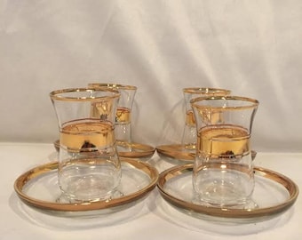 Pasabahce Tea Cups / Glasses and Saucers - 4 Cups and 4 Saucers - Made in Turkey