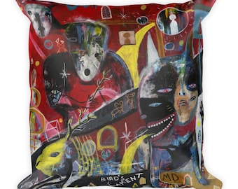Bird s Lament. Original outsider art. Art Pillow.