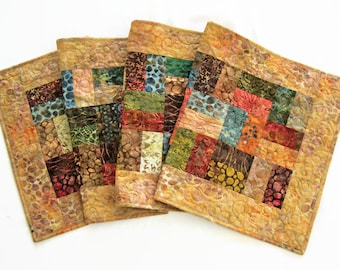 Quilted Batik Table Runner - 17.25" x 57.75" - Autumn Earth Tones Table Quilt - Sticks and Stones Batiks - Fall Table Runner