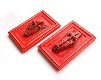 3D wall sculpture, Set of 2 , Gift for the couple, Ceramic sculpture, Modern ceramic, Redsculpture, Ceramic wall art, 99heads