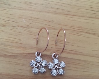 Rose Gold Earrings with flower dangle charms