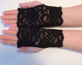 Black Stretch Lace Fingerless Gloves, Bridesmaid Gloves, (Item #2)Victorian Gloves, Wedding Gloves, Prom Gloves, Bride Gloves, Formal Gloves