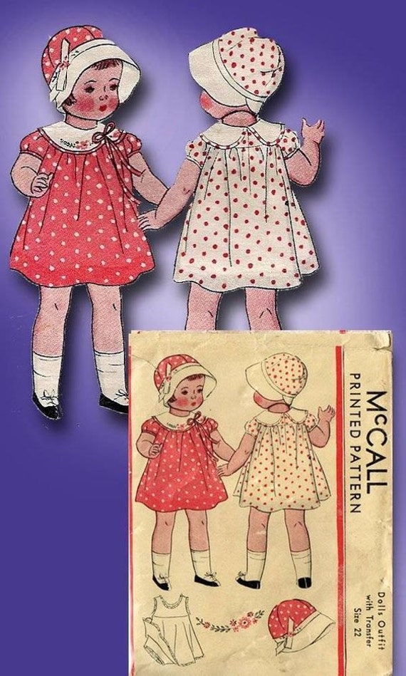 Doll's Sewing pattern for 22 inch doll dress and hat PDF