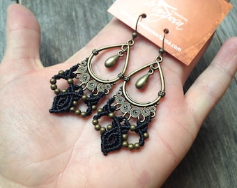 Macrame earrings boho jewelry micro macramé gypsy bohemian wear by Creations Mariposa