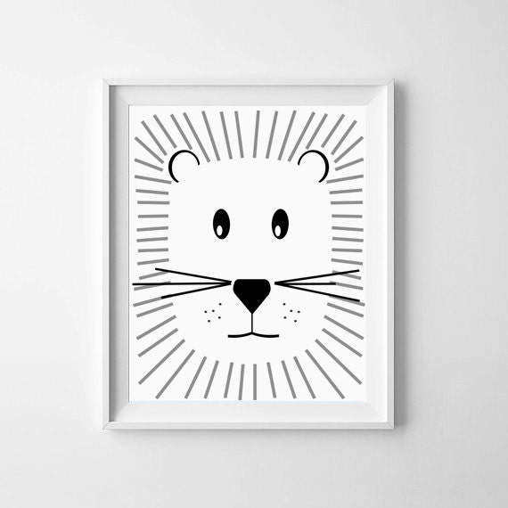 Illustration nursery printable baby lion black and white Illustration nursery printable baby lion black and white