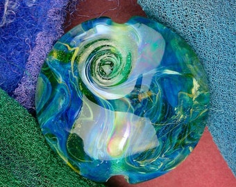 Handmade Lampwork Beads "Underwater" SRA Glass Focal Bead Lentil ~ OOAK Textural Organic Silver Glass Lustre ~ Sea Tones