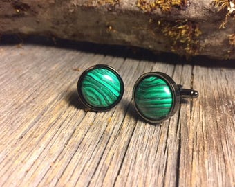 French Cufflinks: Malachite, 16mm. round