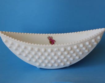 Fenton Hobnail Crescent Moon Milk Glass Flower Bowl