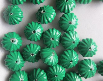 Green Fluted Acrylic Beads 14x8mm 10 Beads