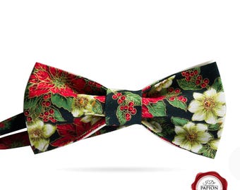Christmas bow tie - Christmas holly - bowtie - gift for him