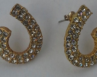 Vintage Roman earrings gold tone and clear rhinestones