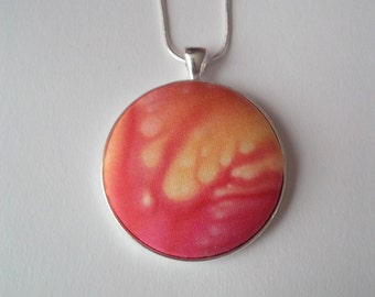 Hand Painted Silk Pendant in Orange and Yellow