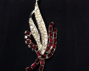 Art Deco Ruby Rhinestone Brooch