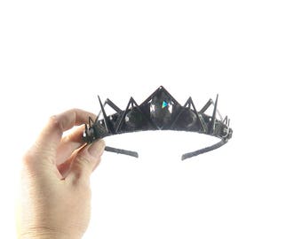 MORTICIA - Smokey Gem and Filigree Black Tiara - by Loschy Designs