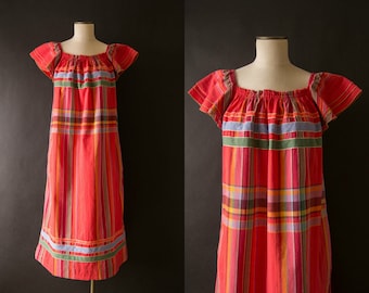 vintage 1970s dress / 70s cotton tent dress / one size
