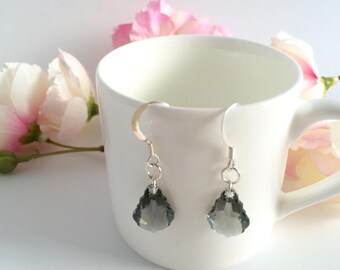 Grey Swarovski Crystal Sterling Silver Earrings / Sterling Silver Fishhook earwires / Swarovski Crystal Earrings / Bridal Jewellery