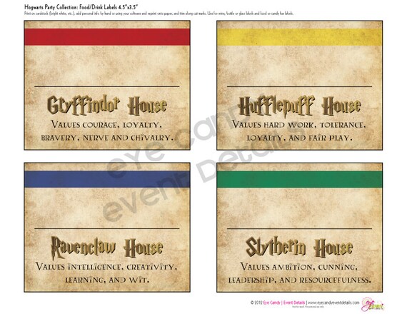 harry potter inspired hogwarts printable party labels