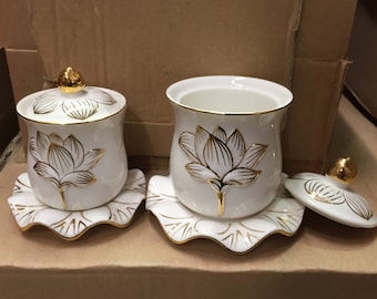 Lotus Cups with Lid and Plate