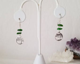 Sterling Silver Tree Of Life Charm Earrings With Chrome Diopside And Crystal Quartz
