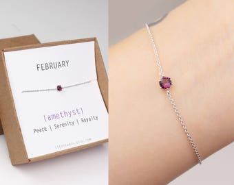Birthstone jewelry, birthstone bracelet, February birthstone, amethyst bracelet, birthday gift, silver plated, birthstone gift, gift for her