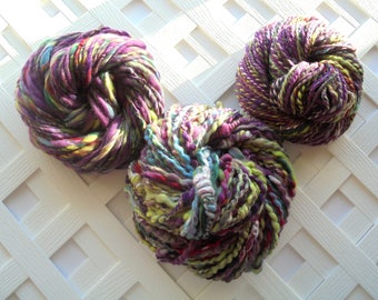 FIELD OF LAVENDER 3-Skein Set of Handspun Yarn Merino Yarn, Silk Yarn, Bamboo Yarn, Art Yarn, Artisan Yarn, Novelty Yarn, Textured Yarn