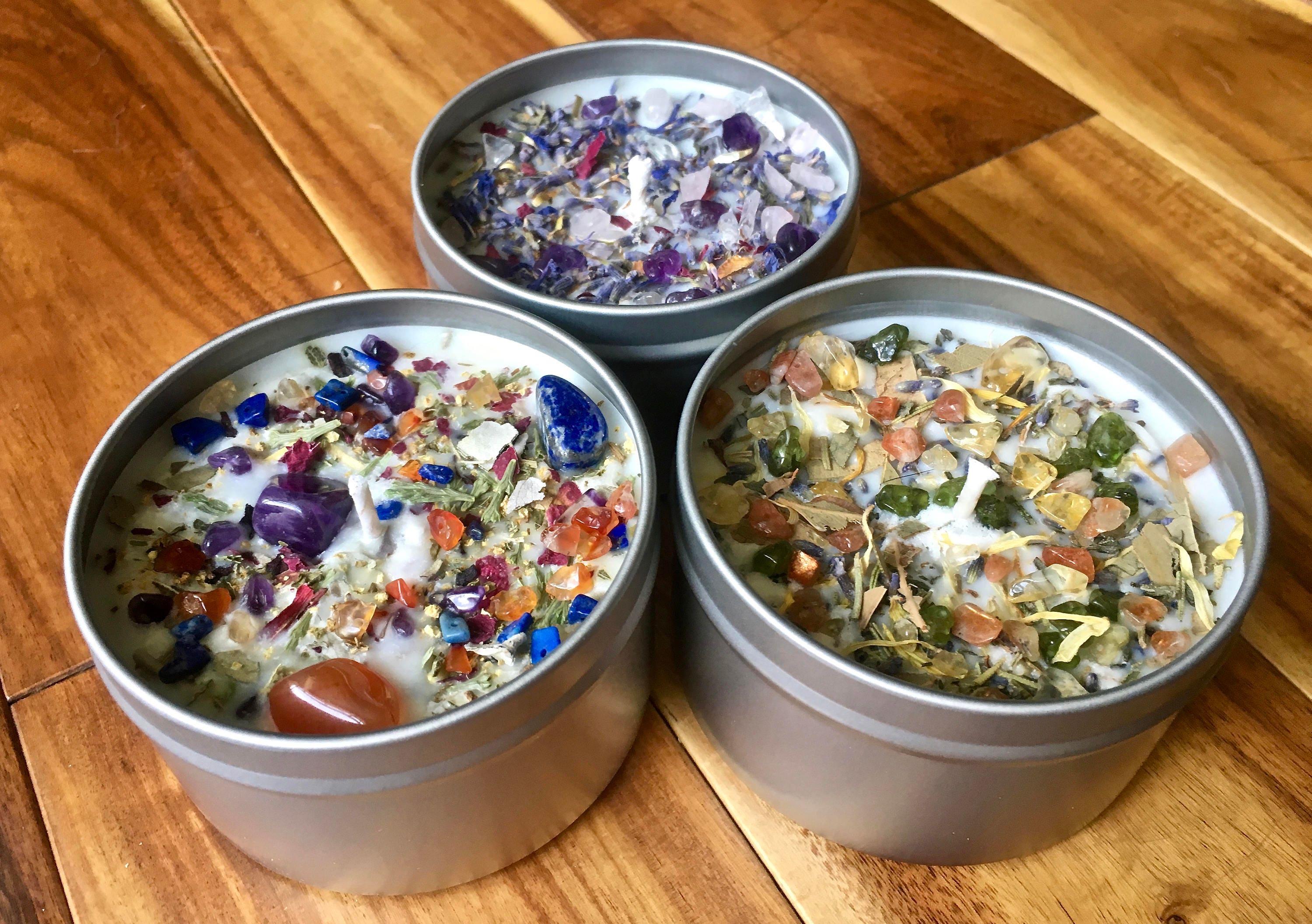 Crystals & Herb Energy Candles 8oz Tin Soy Candles