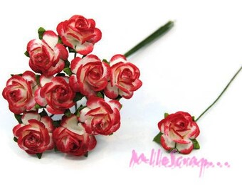 Set of 10 small red paper roses with stud embellishment scrap card 4
