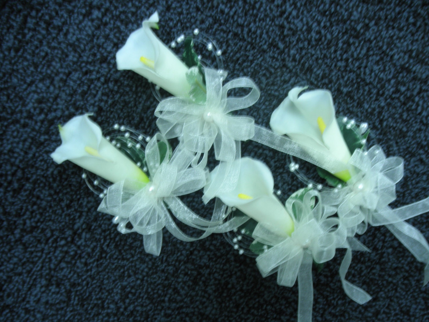 Set of CALLA LILY CORSAGES in True Touch Silk Flowers. Wedding