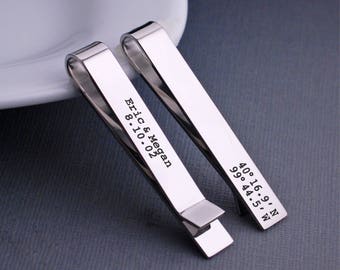 Latitude Longitude Tie Clip, Gift for Husband, Custom Tie bar, Wedding Gift for Husband, Coordinates Tie Clip